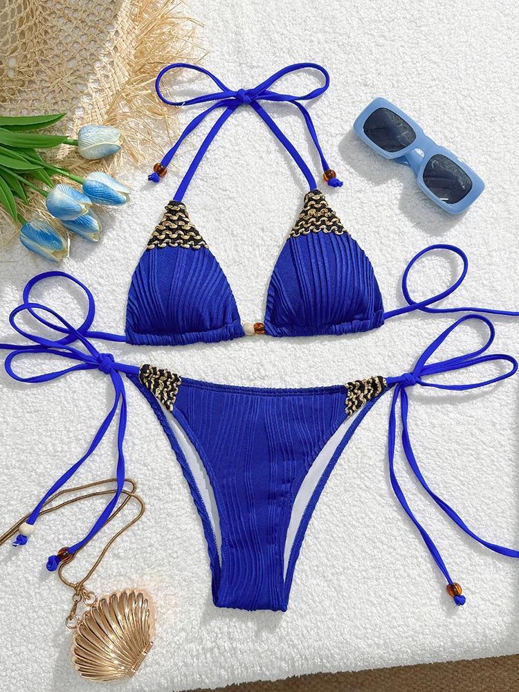 Sexy Swimwear Women Bikini Set Neck-mounted New Lace Up Two-piece Split Summer Swimsuit Holiday Beachwear Bikinis