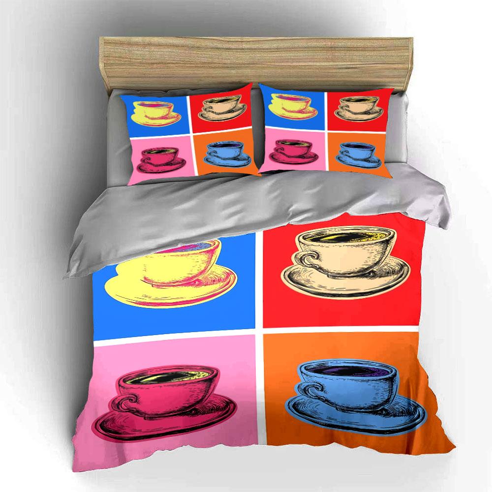 Pop Art Colorful Coffee Cups Bedding Duvet Cover Set Duvet Cover Pillowcases  (1*Duvet Cover 2*Pillowcases, without duvet insert)