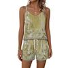 Women's Summer Casual Two Piece Set Floral Print Tank Top Sleeveless Square Neck Athletic Shorts with Pockets Lightweight Lounge Outfit