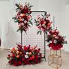 Red Floral Wedding Stage Backdrop with Artificial Flower Rows
