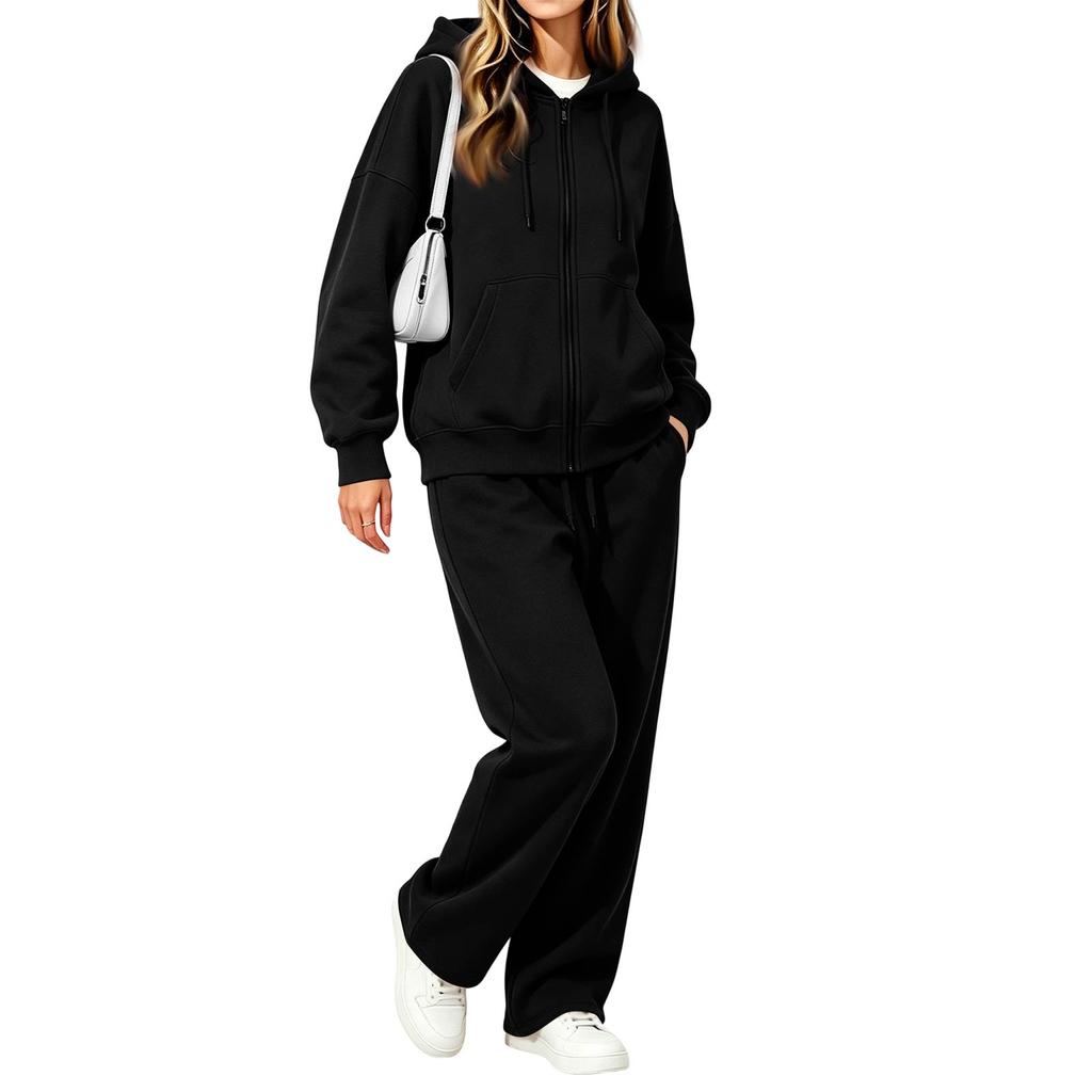 Women's Casual Zip Up Hoodie and Wide Leg Pants Two Piece Set for Fall Winter