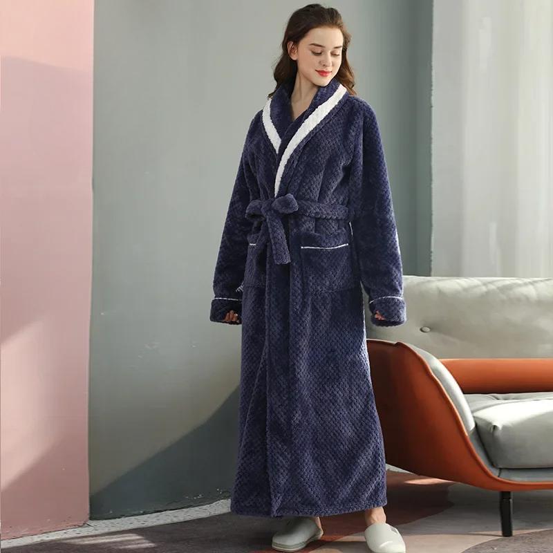New Long Thickened Velvet Couple's Bathrobe for Women In Winter, Large Flannel Bathrobe for Men In Autumn