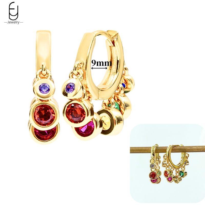 925 Silver Ear Buckles Fashion Hoop Earrings Colorful Crystal Pendants Gold Earring Premium Luxury Women's Jewelry Gift