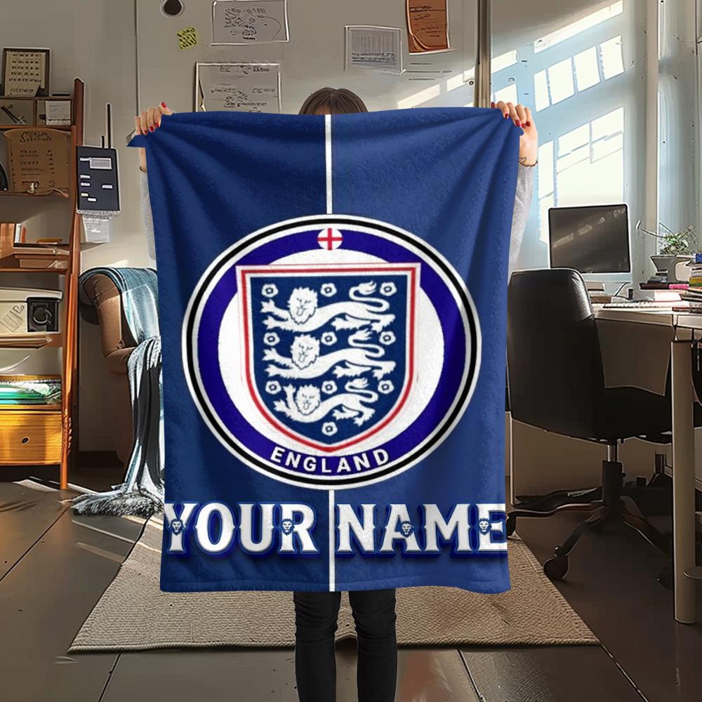 1PC Custom Name England Soccer Patterned Flannel Blanket Suitable For All Seasons for Home Decor Warmth and Comfort Gifts Holiday Present