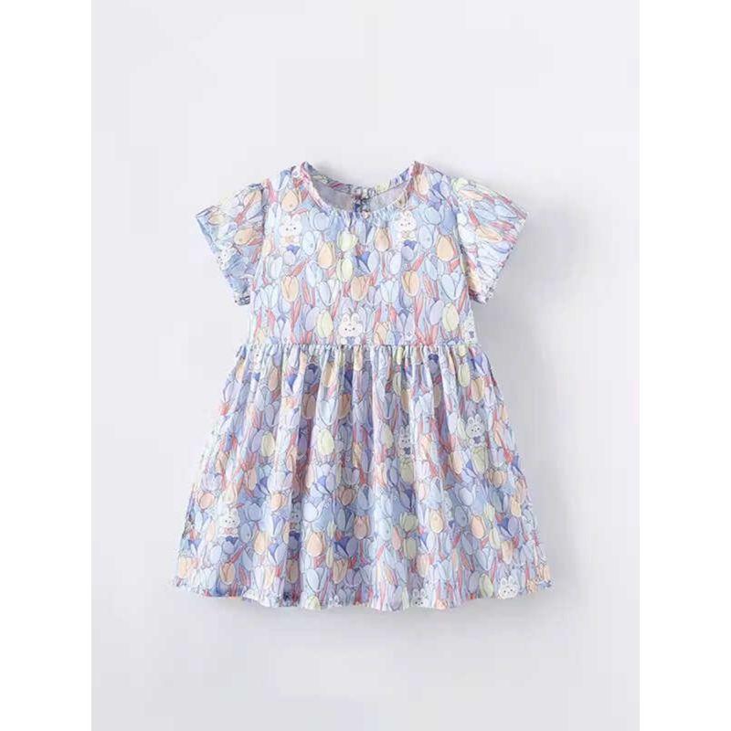 Summer 2024 New Sweet Princess Dress for Baby Girls, Stylish Floral Short-Sleeved Dress, Thin Summer Tulip Dress