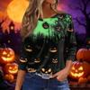 Women 3/4 Sleeve Loose Fit Casual Halloween Print T Shirt Round Neck Pullover Top for Autumn and Spring
