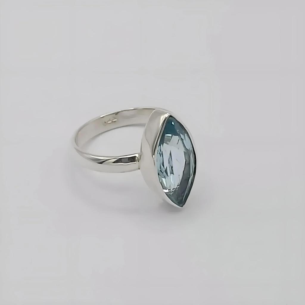 Blue Topaz Ring, 925 Sterling Silver Handmade Promise Ring for Women, Natural Marquise Gemstone Jewelry, December Birthstone