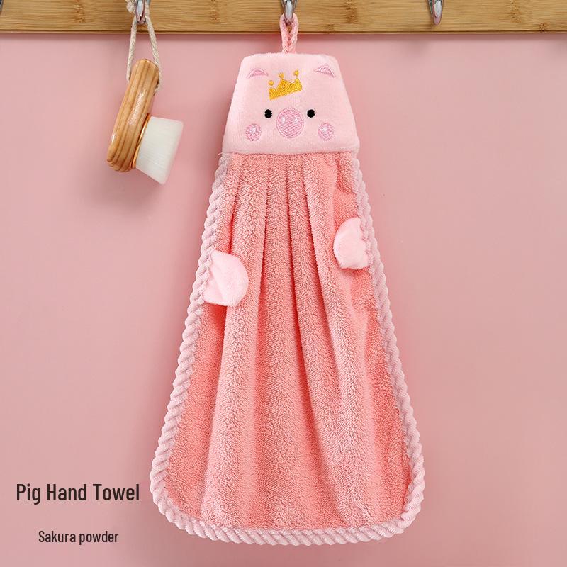 Süßes Gänse-Korallenfleece zum Aufhängen Handtuch - Cartoon Absorbierendes Küchentuch