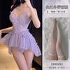 Ballet skirt sexy lace erotic underwear embroidered mesh see-through beautiful back suspender steel support gathering pajama dress