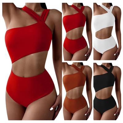 Summer Women's One-piece With Chest Pad Without Steel Ring Solid Color Hanging Neck Type Straps Bikini Swimsuit