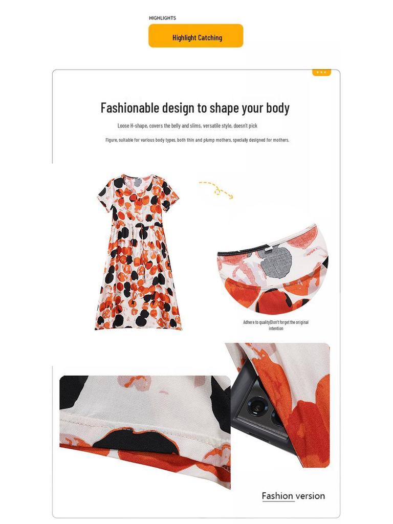 Elegant Floral Summer Dress for Women - Mid-Length, Loose Fit, Plus Size, Tummy Concealing, Cotton Silk Blend