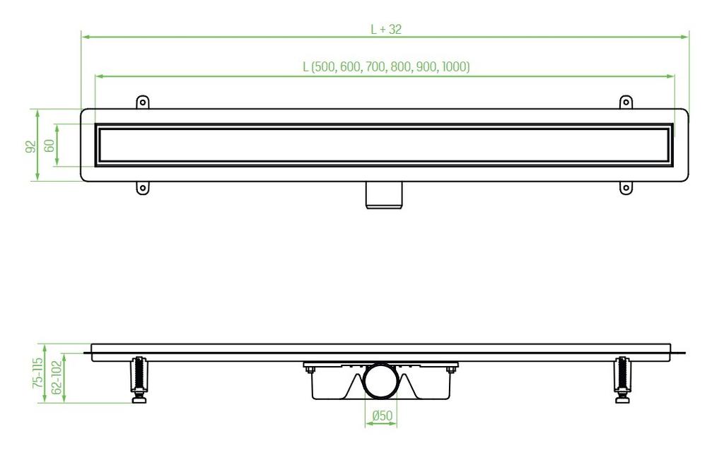 Odpływ Liniowy 50 Cm Niski Basso Inox