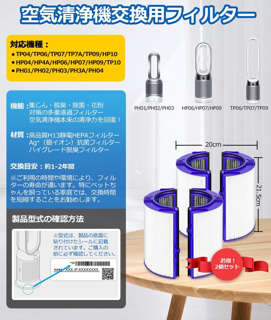 Replacement filters for Dyson air purifiers Integrated recycled glass HEPA and activated carbon filter with pollen and electrostatic HEPA dust
