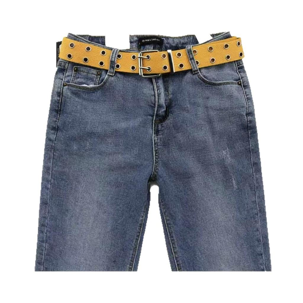 Trendy Double-Breasted Canvas & Rivet Belt - Casual Hollowed-Out Denim Belt with Leather Accents