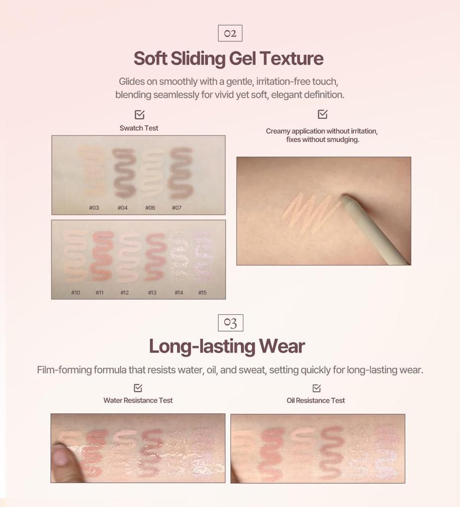 Heart Percent Dote On Mood Gel Eyeliner Pencil - Waterproof Pencil EyelinerTear BagEyebrowConcealer - High Adhesion Shadow with Built-in Sharpener
