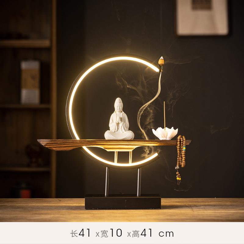 Bodhisattva Guanyin Buddha Socha Ozdoba Keramika Porcelán Zpětný Kadidelník Buddha DOMOV Svatyně oltář FENG SHUI Socha