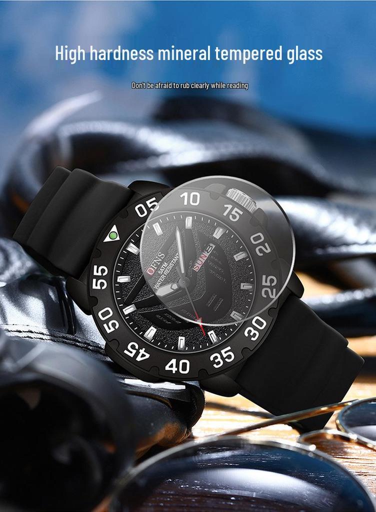 Oufannishi Men's Fashion Quartz Watch - Luminous, Waterproof, Silicone Strap, Double Calendar
