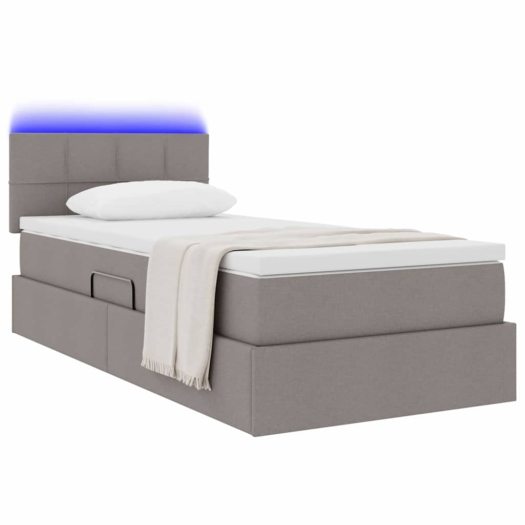 LED Storage Bed with Mattress Taupe 100 x 200 cm Fabric
