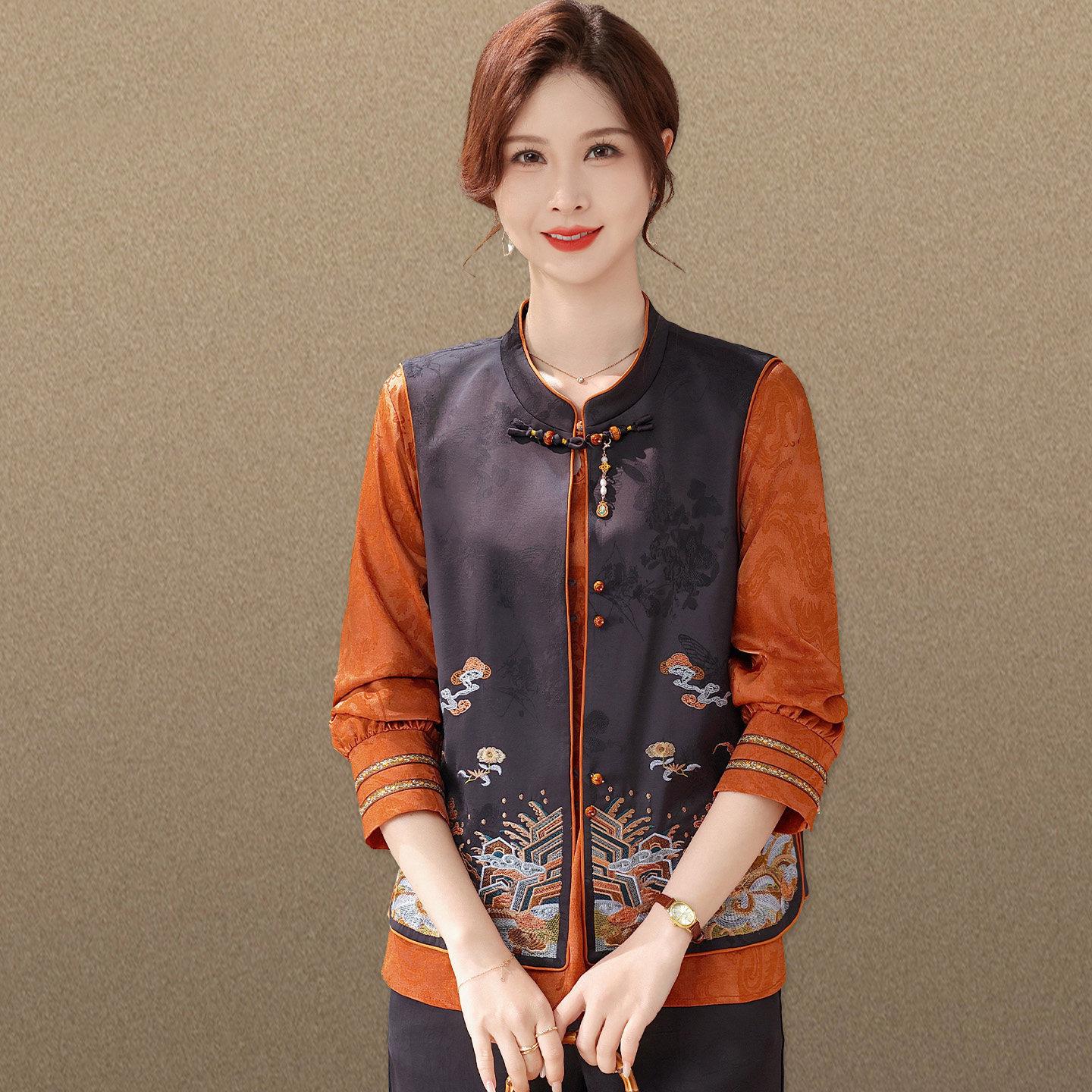 

Mother s Day Spring 2026 Chinese Style Vest & Jacket Set for Middle-Aged and Elderly Women L (Recommended within 105 lbs)