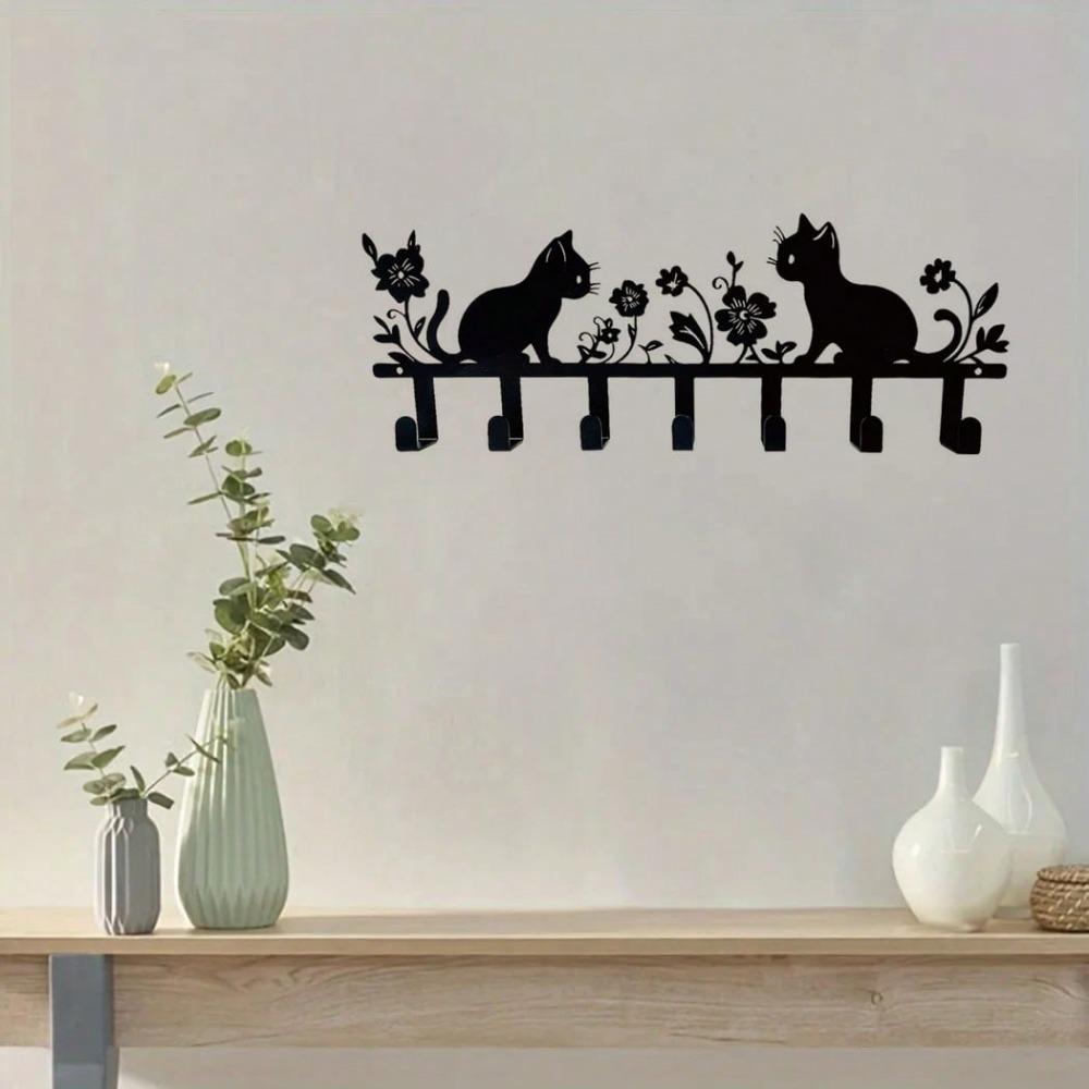 Metal Wall Hook Decorative Key Holder Cute Cat Flower Keychain Lacquered Finish Easy Install