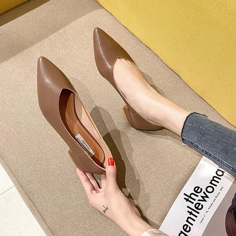 Fashion Trendy Minimalist Women's Shoes 2024 New Soft Leather Breathable Shallow Mouth Pointed High Heels Wear-resistant Women's Shoes