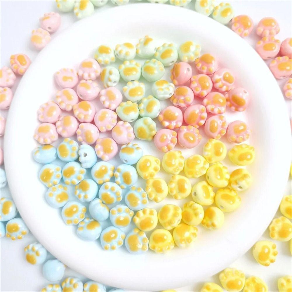 10Pcs Ceramic Cat Paw Beads Cartoon Design Jewelry Making Material  Student