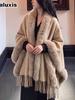 Virales Schal-Umhang-Oberbekleidungsstück Damen Herbst Winter Mode Damen Edler Stil Großer Strickkragen Feminine Ausstrahlung Winddichter Warmer Mantel