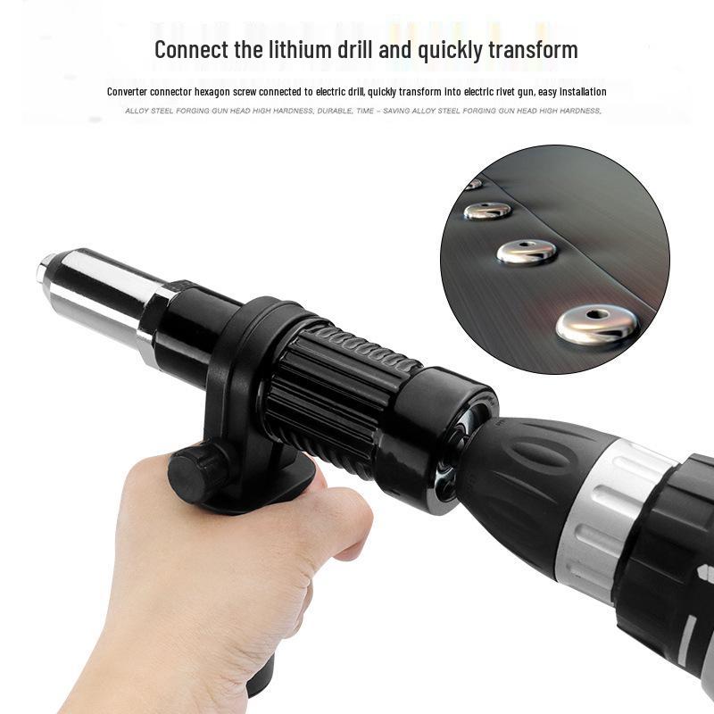 Black Electric Rivet Gun Adapter with Multi-Spec Nozzles