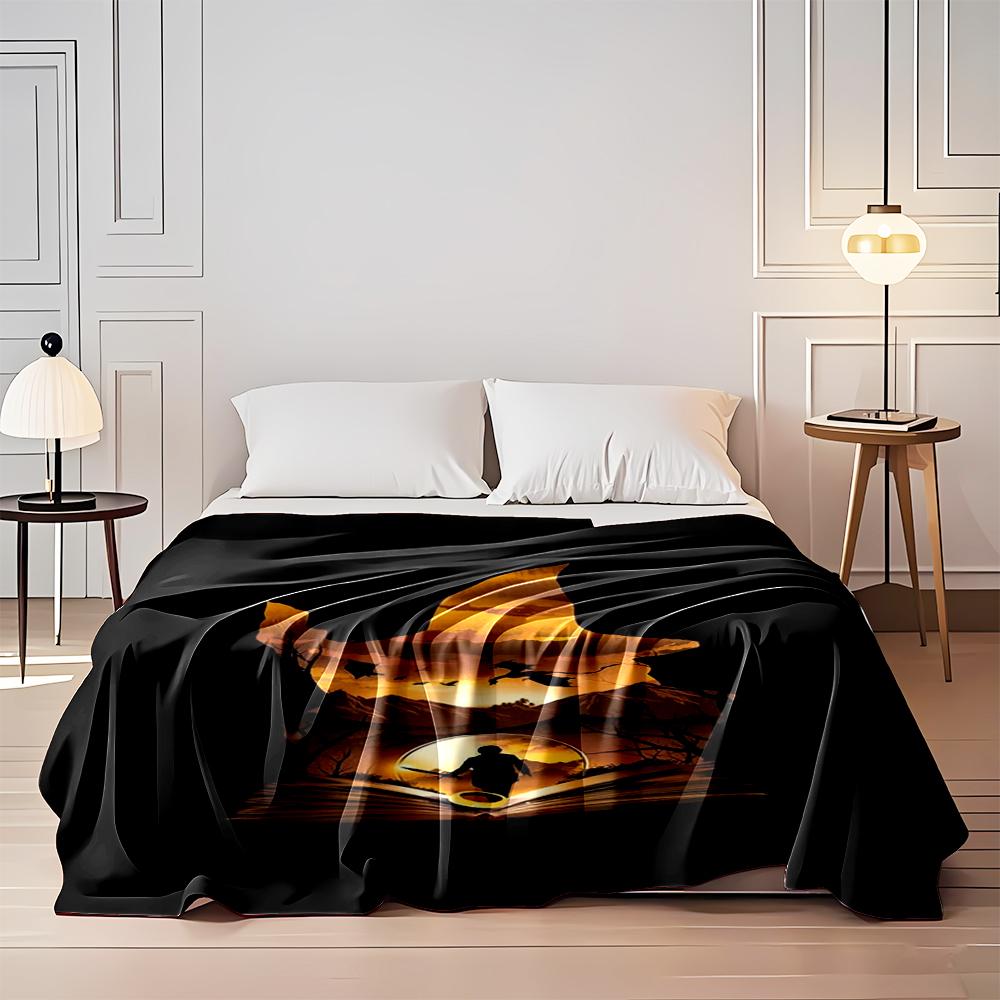 Silhouette of Wizard Hat with Magical Scene Flannel blanket for bedroom, living room, sofa, and nap sofas