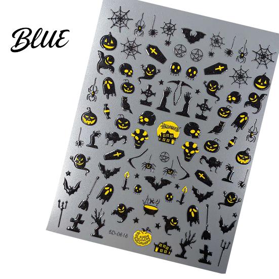 5D Embossed Nail Decals Halloween Art Stickers Skull Pumpkin Ghost Spooky Stickers Decals Waterproof Self Adhesive Manicure Decoration Decorative