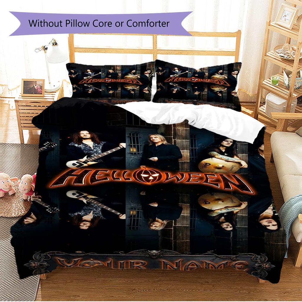 Name Individuell Helloween Band Muster Bettwäsche Set Bettbezug Kissenbezug Heimdekoration Geschenk (1 Bettbezug + 2 Kissenbezüge, ohne Füllung)