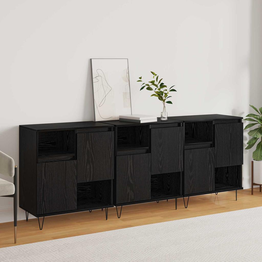 Sideboard Set of 3 Black Oak Effect 60 x 35 x 70 cm