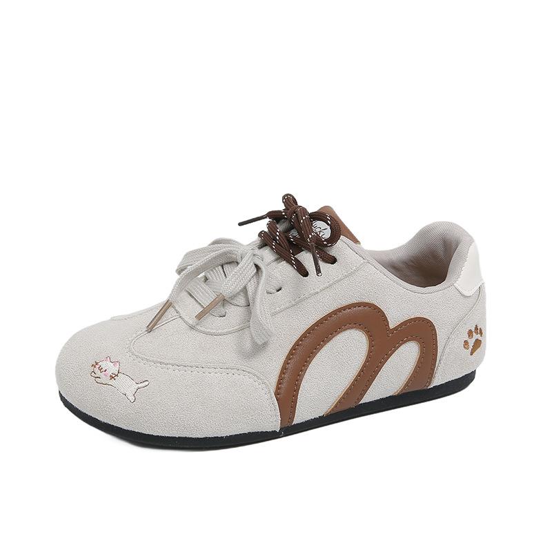 

ins tide Корейская версия новых кроссовок «Форрест Гамп» для женщин, осенняя вышивка, студенческие спортивные дышащие повседневные на толстой подошве 40 бежевый