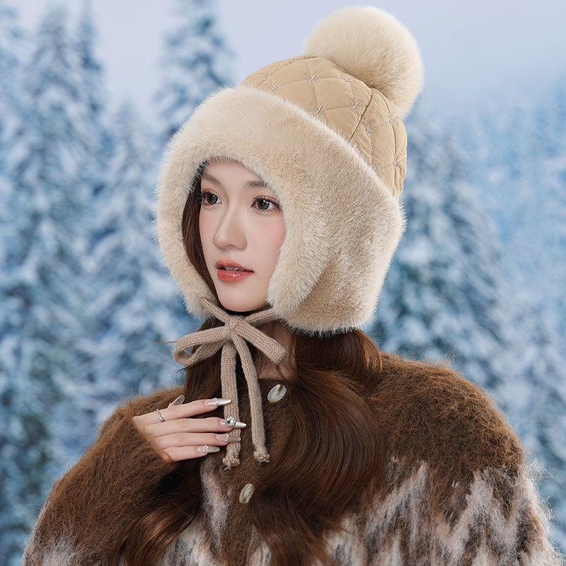 Fleece Warm Lei Feng Hat Women's Winter Thickened Ear Protectors Windproof Ski Hat Outdoor Pullover Knitted Cycling Hat