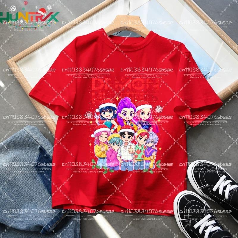 2025 Movie KPop Demon Hunters Christmas T-shirt Summer Short Sleeve Tee for Casual Loose Girl Boy Graphic Printed Tops Gift