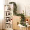 180cm LED Lighted PE Christmas Vine Garland With Red Berries Pinecones Window Door Staircase Decor
