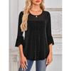 Popular Summer Three-quarter Sleeve Shirt Pleated Bell Sleeves Round Neck Mesh Top