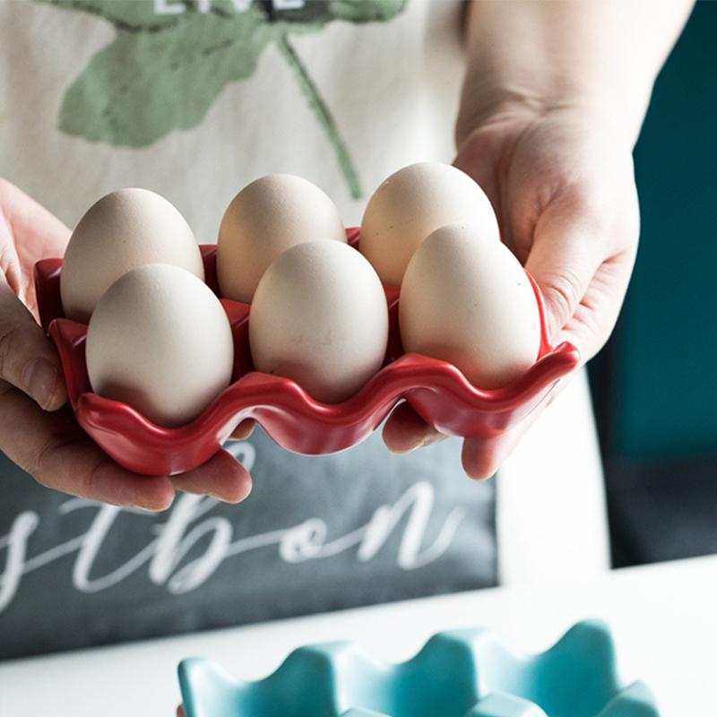 Eierhalter mit 6 Fächern, Keramik, rutschfeste Eierbox, Kühlschrank, stoßfest, Eierablagehalter, Aufbewahrungsbox, Aufbewahrungsbox für Zuhause