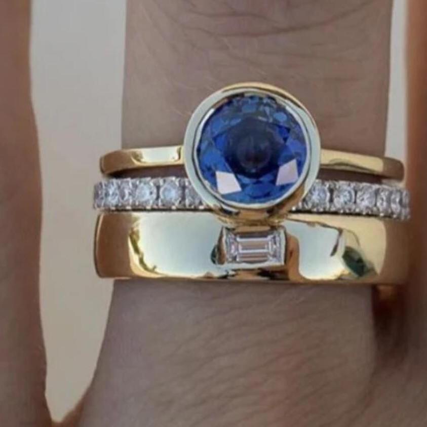 

Exquisite Gold Color Inlaid with White Zircon Blue Stone Rings Charm Party Engagement Wedding Rings for Women Jewelry 10