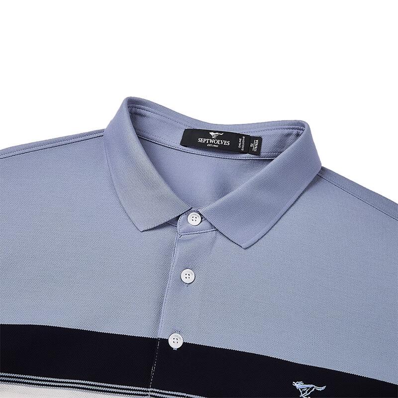 Septwolves Men's Mercerized Cotton Striped Polo T-shirt