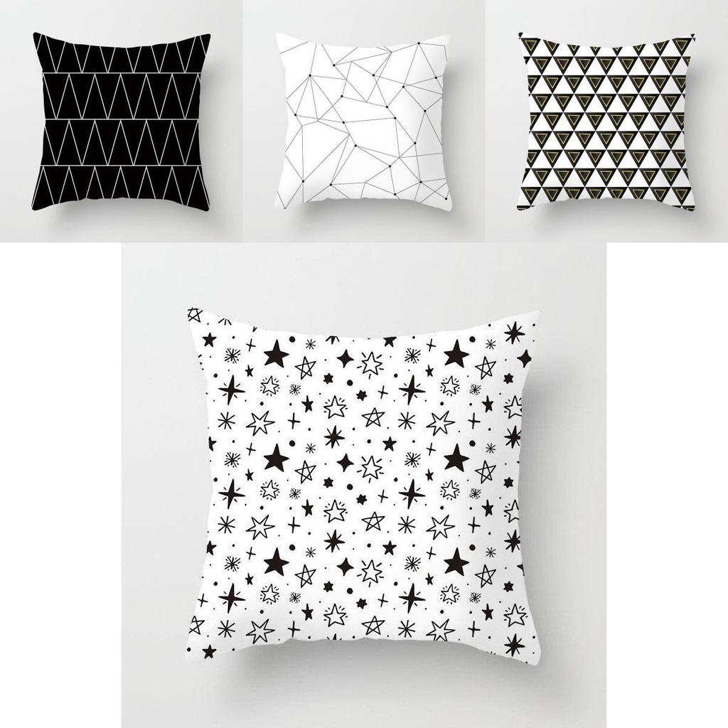 Premium Polyester Peach Skin Geometric Cushion Cover In Black White Gray For Elegant Touch