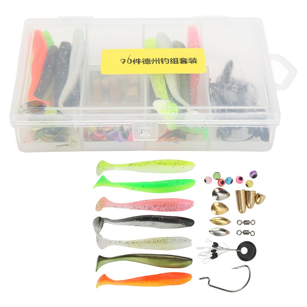 66 Stück Angelzubehör-Set Angelzubehör-Set mit Tacklebox inklusive T-Tail Weichköder Offset