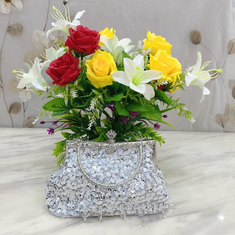 Retro handmade bag beaded dress bag dinner bag elegant cheongsam bag women s handbag beaded bag серебряный