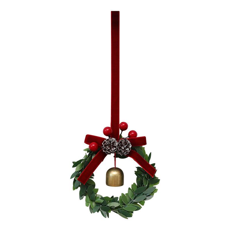 Christmas Mini Wreath Ornaments with Golden Bell - Red Ribbon Hanging Decor with Pine Cone & Berry for Xmas Tree, Door & Home Festive Decorations