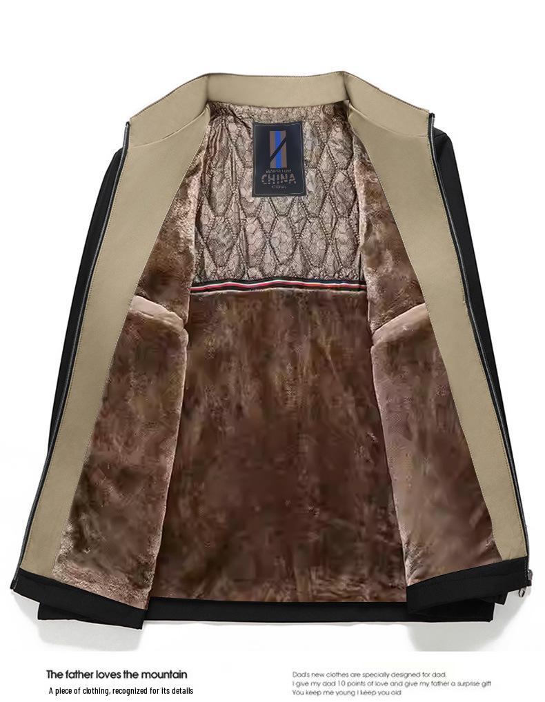 Men's Business Plus Velvet Thick Jacket - 2025 Autumn/Winter, Loose Fit, Stand Collar, Casual Dad Coat for Middle-aged & Elderly