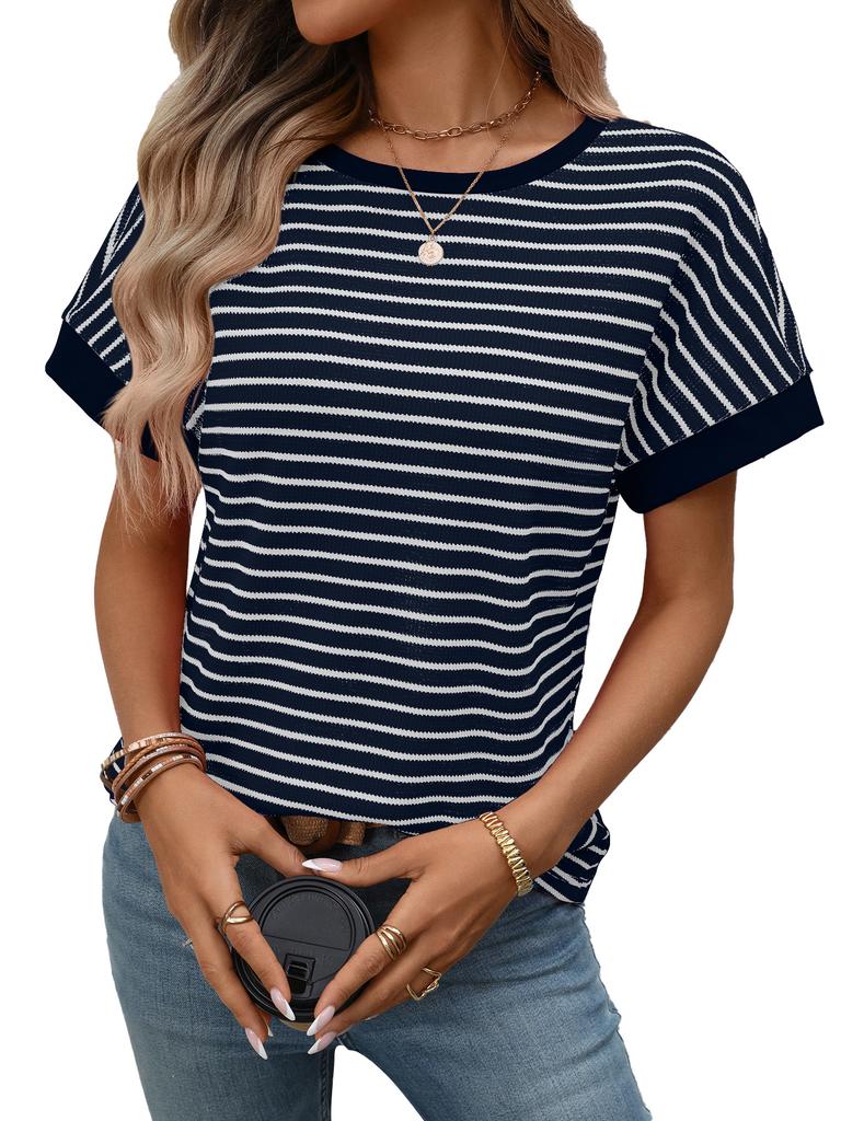 European and American TikTok Summer New Women's Casual Round Neck Splicing Short-sleeved Top T-shirt