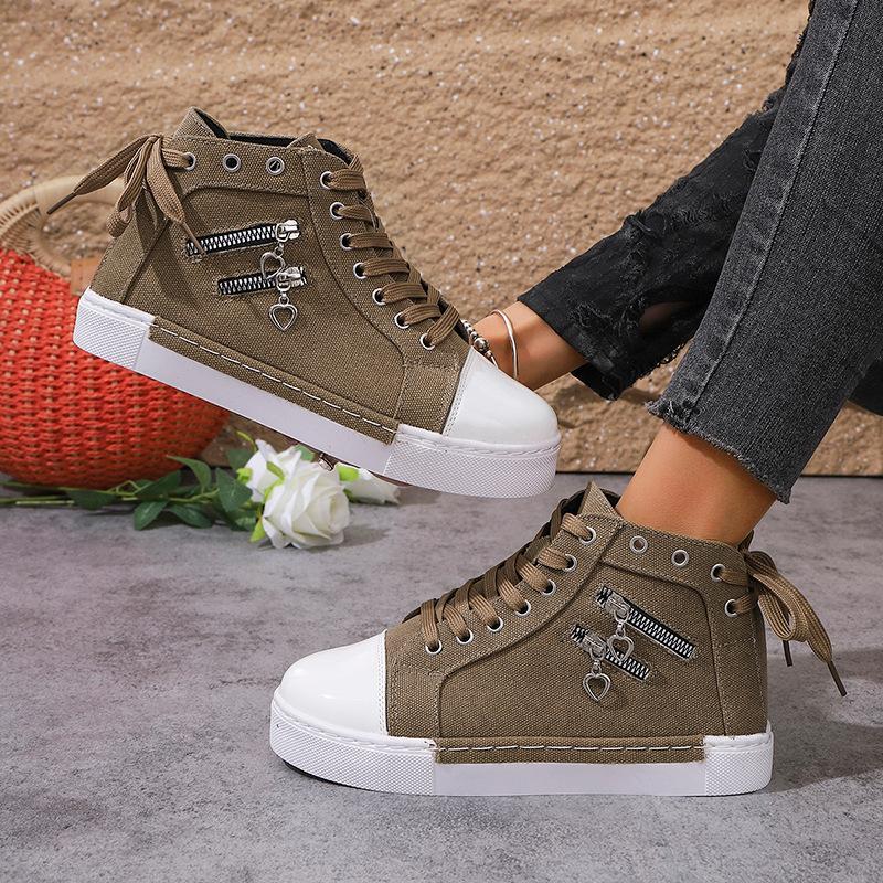 Women's Plus Size High-Top Flat Canvas Shoes Euro-American Style Student Cloth Flats 2025 New Style