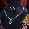 Colorful Zircon Necklace Earrings Set Chain Dinner Dress Bridal Jewelry Set