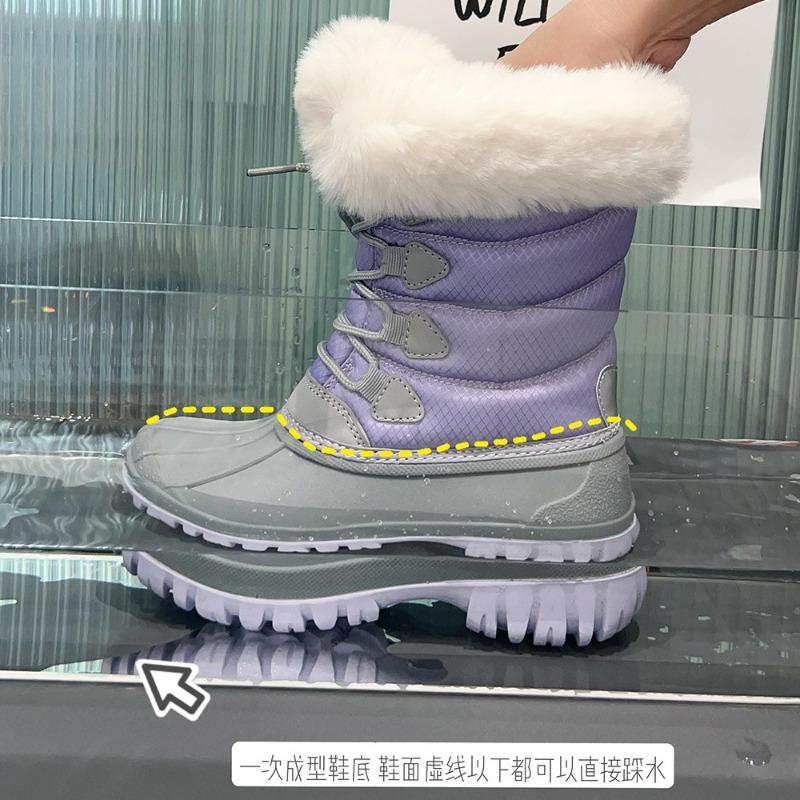 Parent-child model, classmate thickened plush waterproof, non-slip and warm medium tube snow boots, women's cotton overshoes