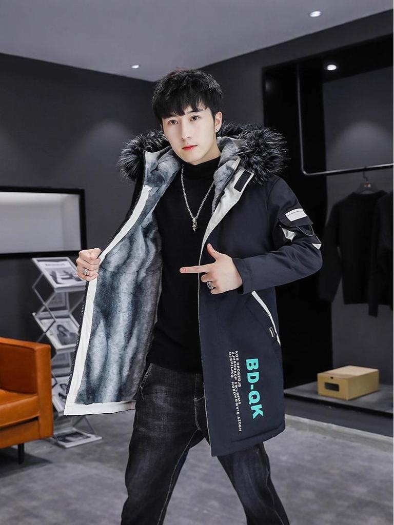 Parka d'hiver mi-longue en coton pour homme 2025: Vêtements d'extérieur épais, doublés de velours, chauds